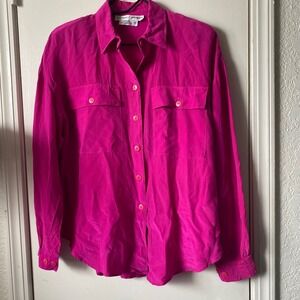 Eleanor P Brenner Fuchsia Pink 100% Silk Button Down Blouse Long Sleeve Medium